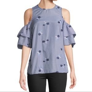 Michael Kors Cold-Shoulder Floral-Embroidered Top